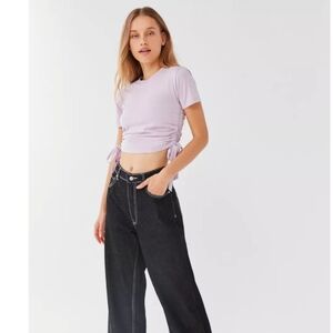 Urban Outfitters T-shirt Tia Cinched Side-Tie Crop Top Large Lavender